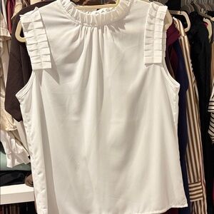 LA MIEL White Sleeveless Ruffle Neck Blouse
